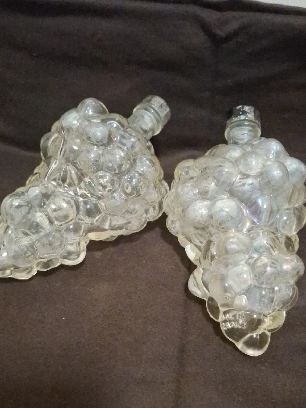 Vintage Glass Grape Cluster Decanters - Clear Iridescent Made In France MCM